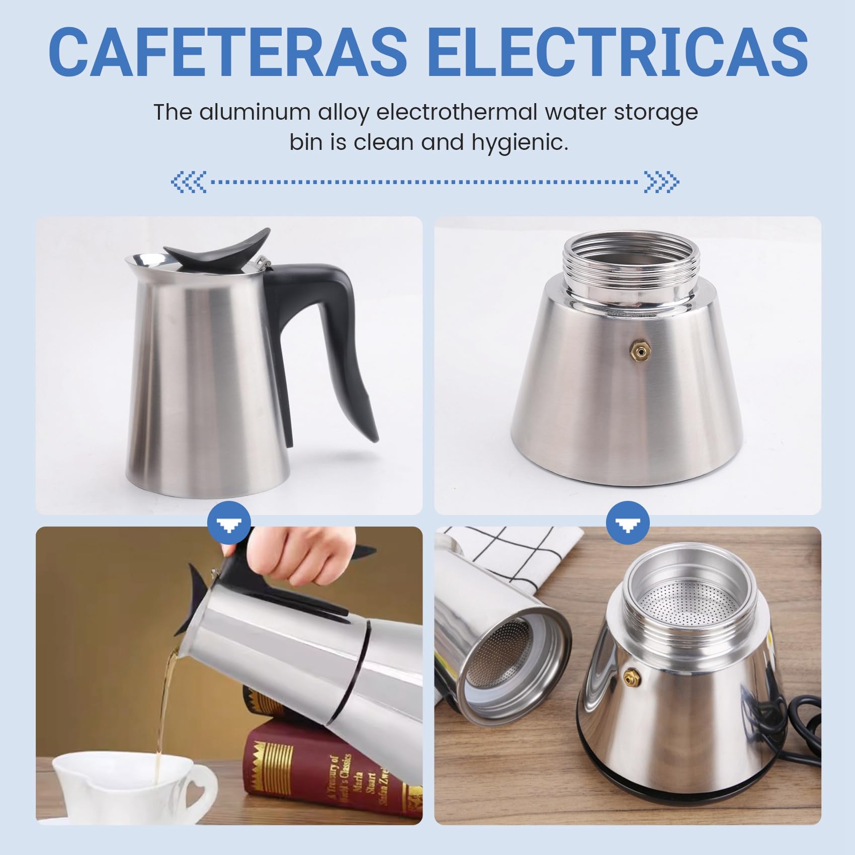 Cucina elettrica Caffettiera Moka Pot 6 Tazze Percolatore Caffettiera Elettrica in Acciaio Caffè Spina Europea