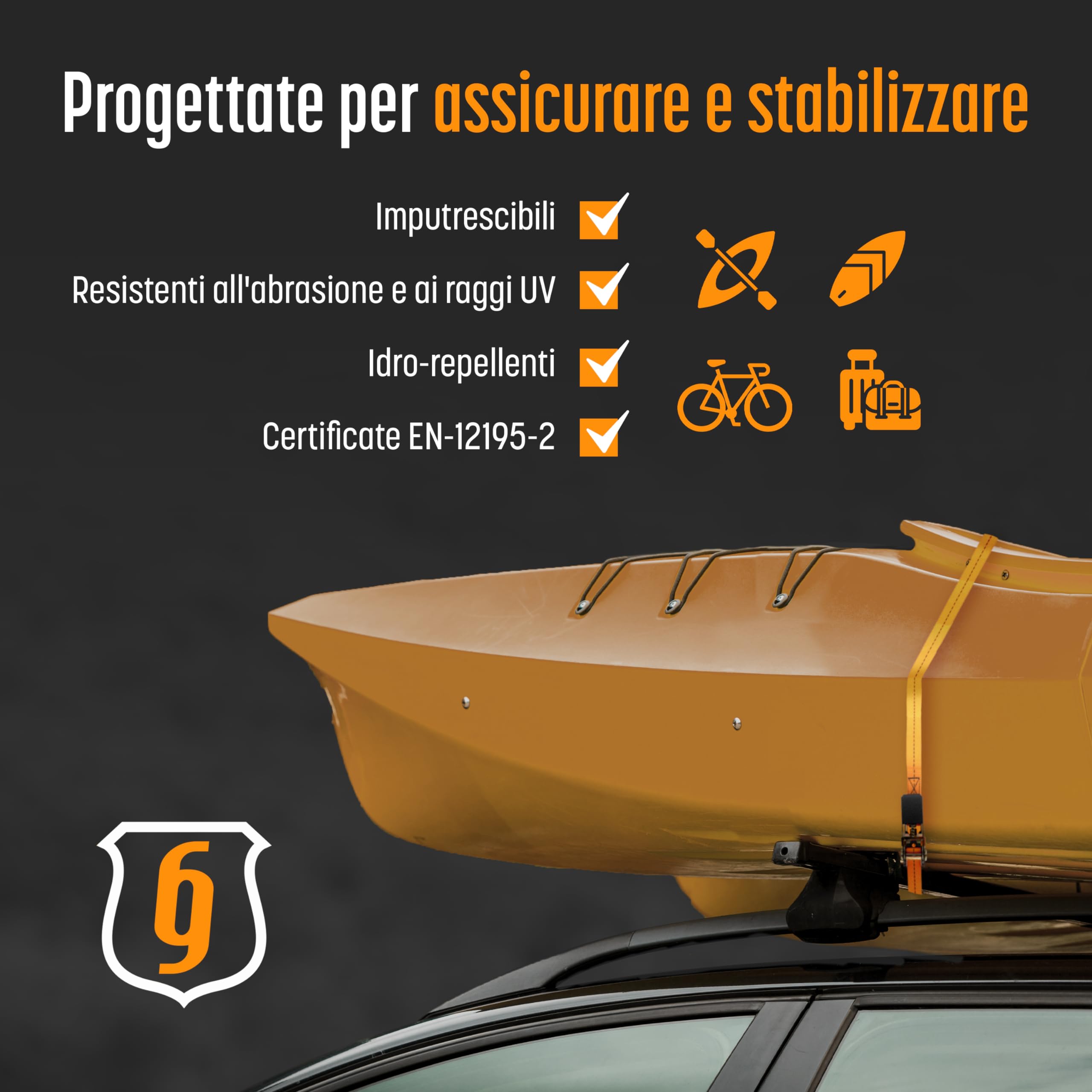 Cinghie Di Ancoraggio MAGMA 2,5 M - Per Barre Portapacchi, Portabici, Kayak, SWL 250 Kg - Foto 8