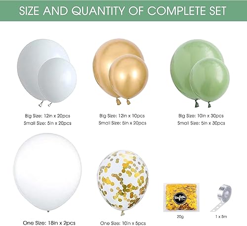 Miniatura 2 de Kit de arco de guirnalda de globos de color blanco, verde y dorado, globos de látex metálico de confeti para niños, cumpleaños, baby shower, fiesta,