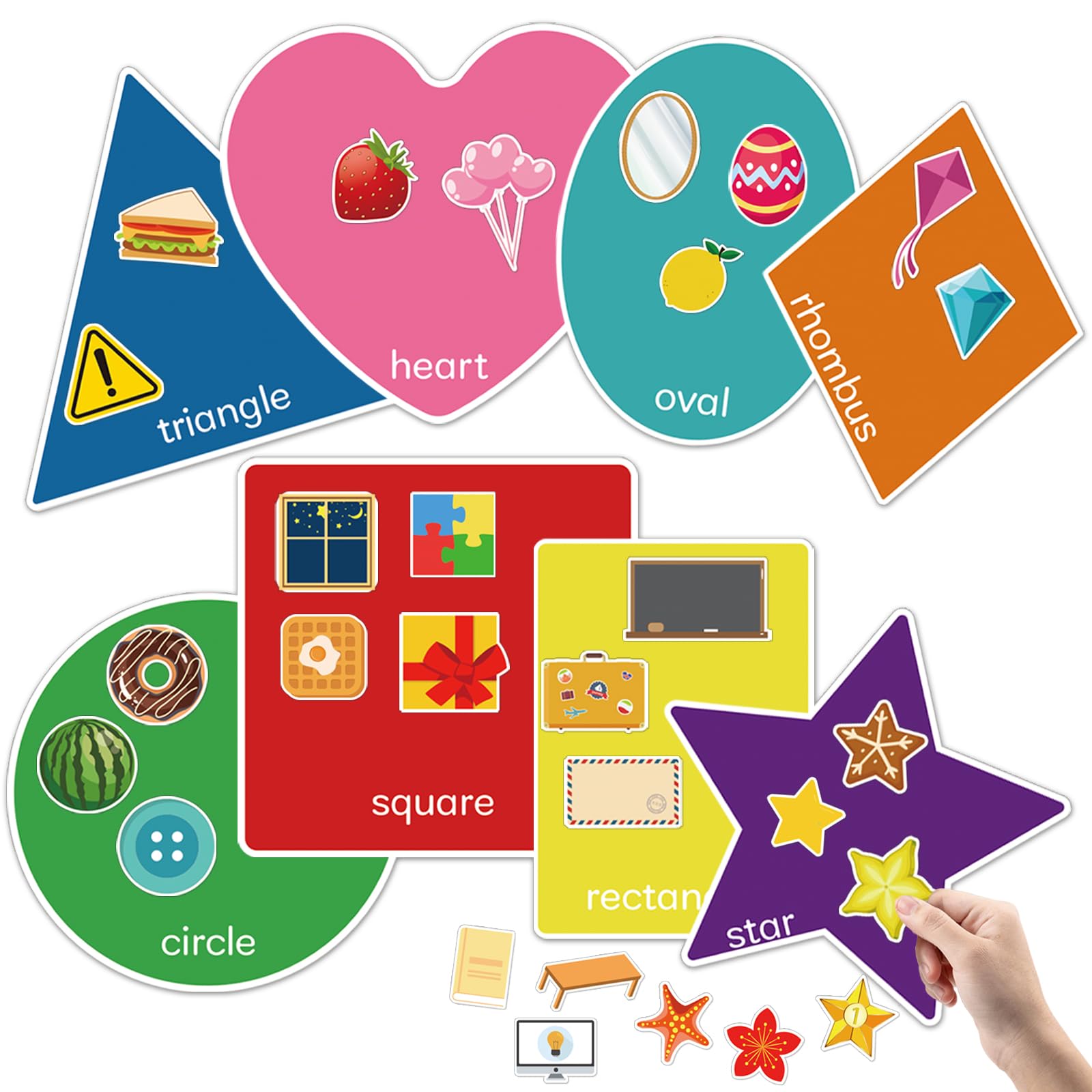 BelleAngle Shape Sorters for Toddlers, Shape Puzzle and Matching Games Set for Kids Learning Sorting Toys with 8 Sorting Mats and 48 Everyday Objects for Preschool Classroom Must Haves Decor