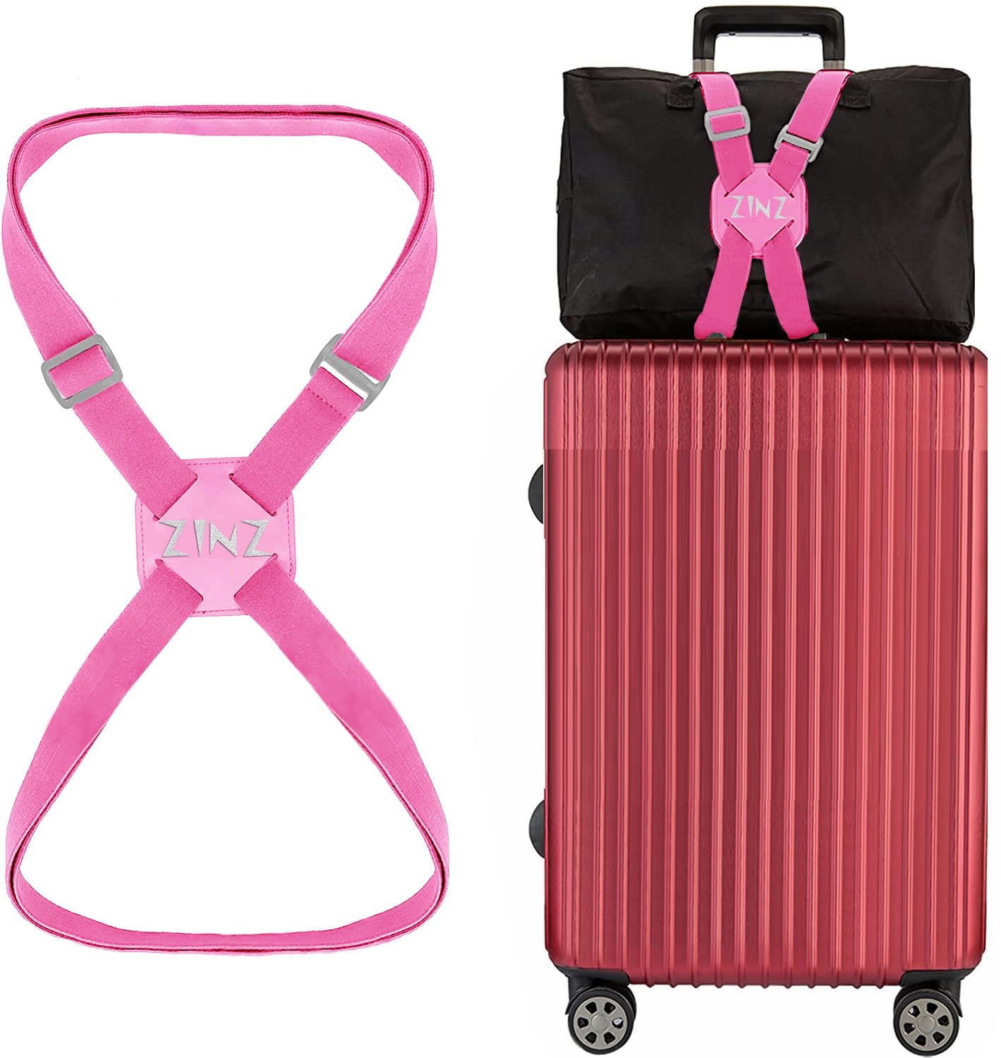 Sangle de valise rose réglable et haute élasticité pour voyage