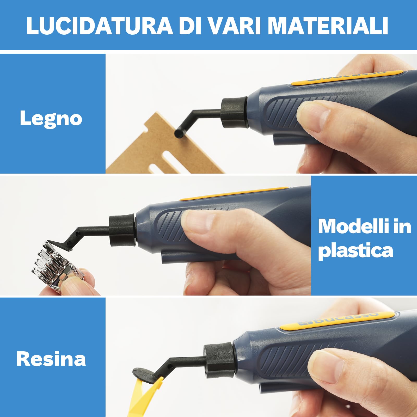 Bucasso Carta abrasiva per levigatrice a penna PLH-1000, PLH-2000, 180/240/400/800/1000 Grane Ciascuno 10 pezzi con ciascuno 20 tamponi