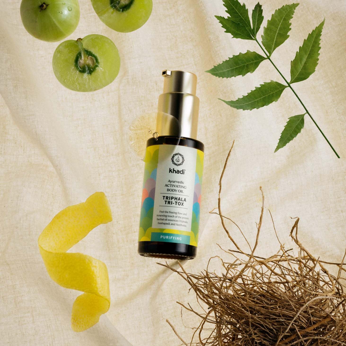 KHADI TRIPHALA TRI-TOX Ayurvedic Elixir Skin & Soul Body Oil, 100% Natural, Herbal & Vegan, Promotes Detoxification and the release of impurities, 1.69 oz
