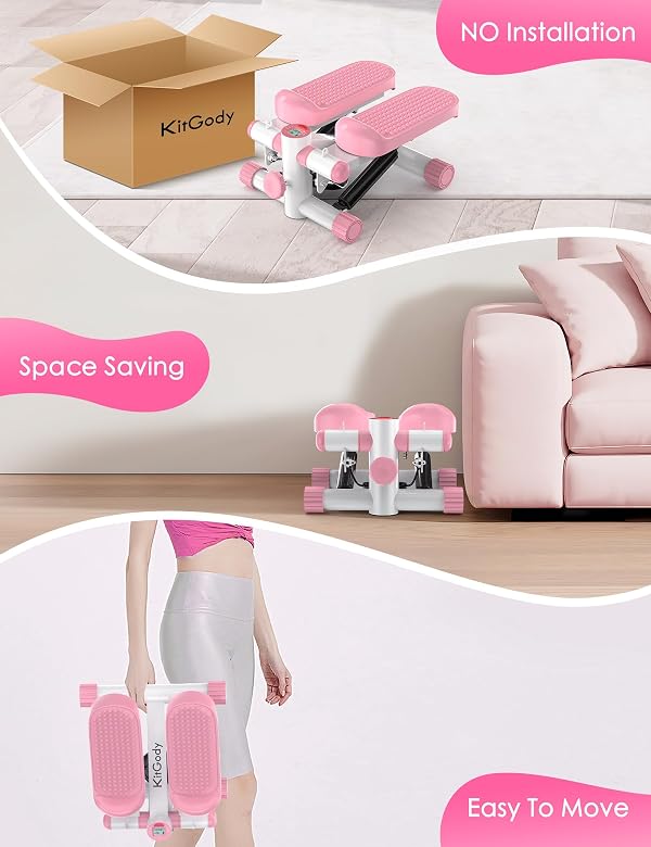KitGody Steppers for Exercise at Home, Stair Stepper with Resistance Bands 330LBS Capacity, Pink Mini Stepper for Home Full Body Workout by KitGody - Image 5
