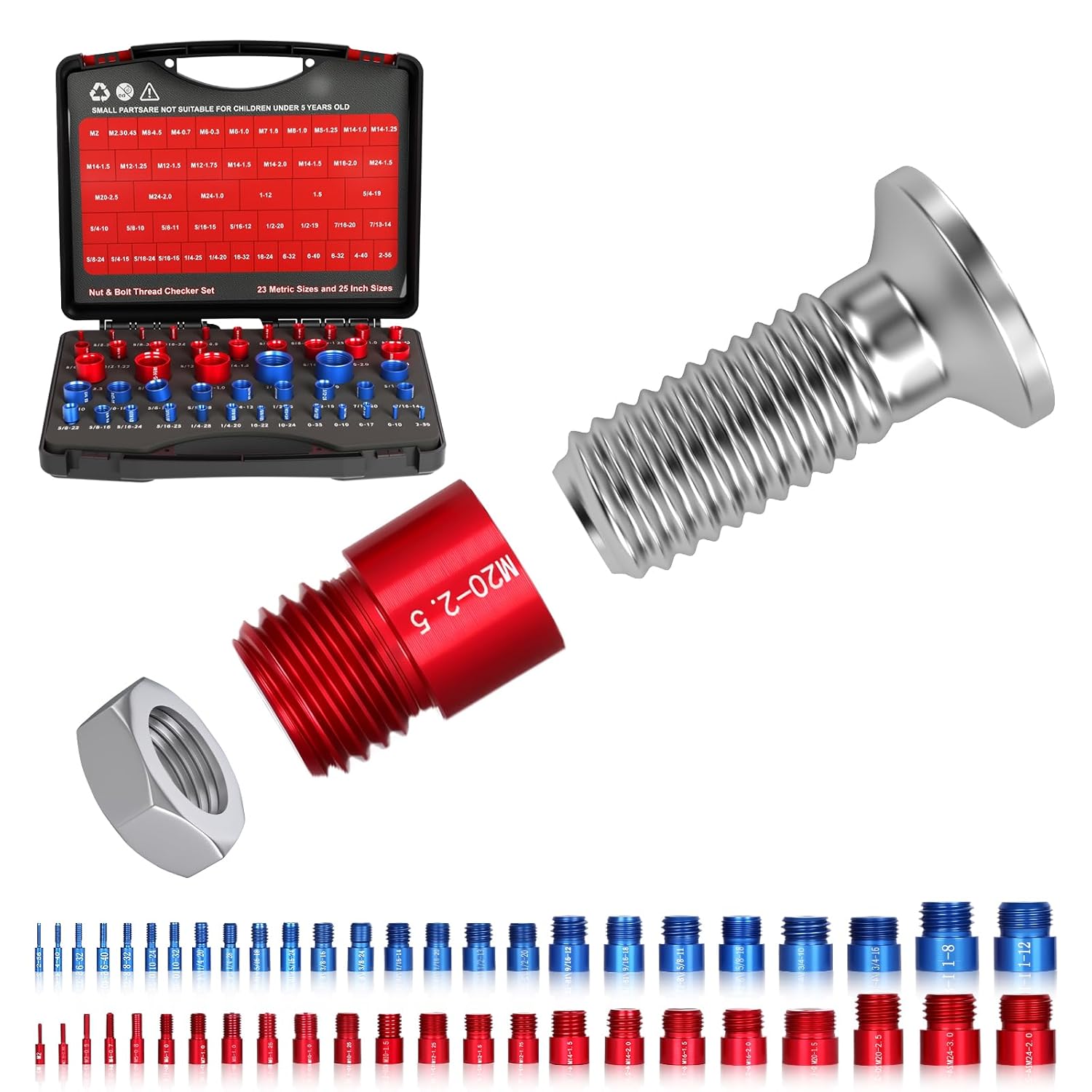 48PCS Thread Checker,Nut and Bolt Thread Checker, Standard 25 Inch & 23 Metric Bolt Size Finder for Detecting The Dimensions of Threaded Nuts in Tight Spaces.