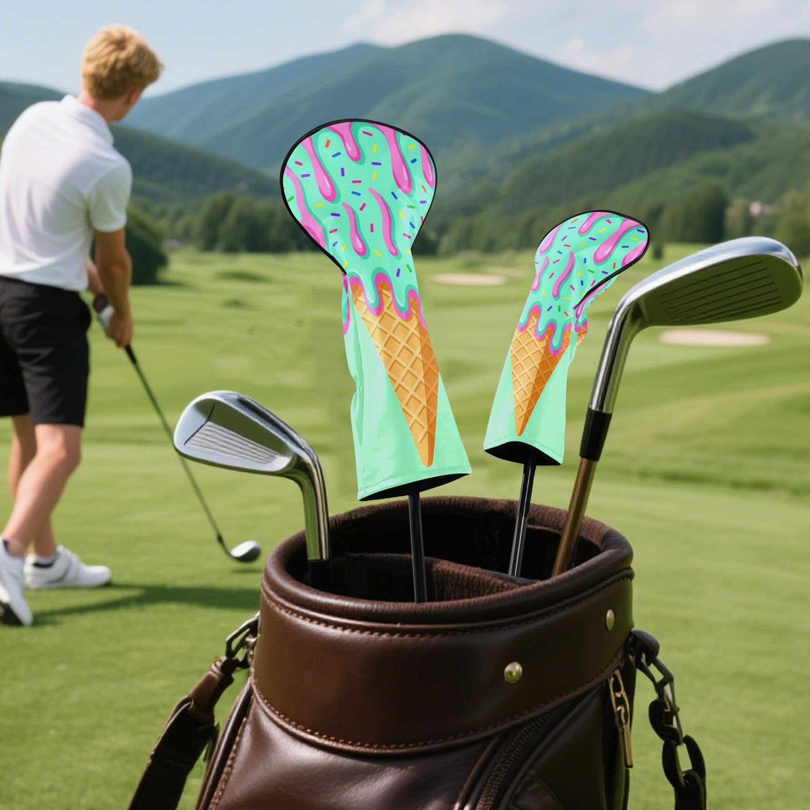 Golfschläger-Abdeckungs-Set, Sommer-Eiscreme, PU-Leder, mit Nummernschildern, Golf-Geschenke für Männer