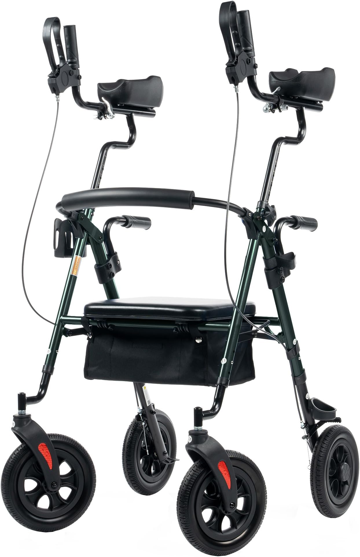 ELENKER All-Terrain Upright Rollator Walker, Stand Up Rolling Walker with 10’’Big PU Wheels and Adjustable Padded Armrests for Seniors from 4’8”to 6'4”, Green