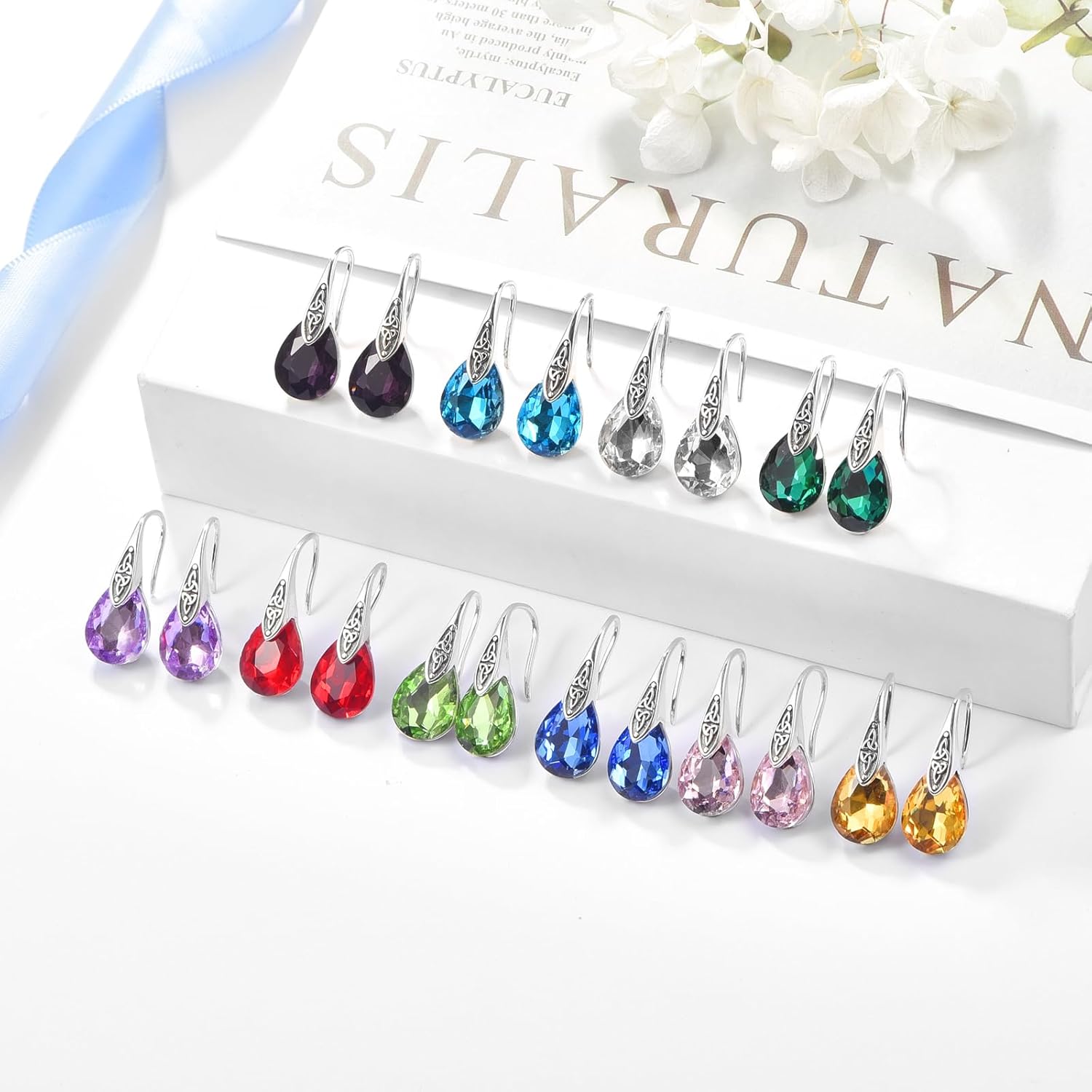 AENEAS Celtic Knot Birthstone Dangle Earrings 925 Sterling Silver Teardrop Birthstone Earrings Celtic Knot Design Jewelry Gifts for Women - Image 4