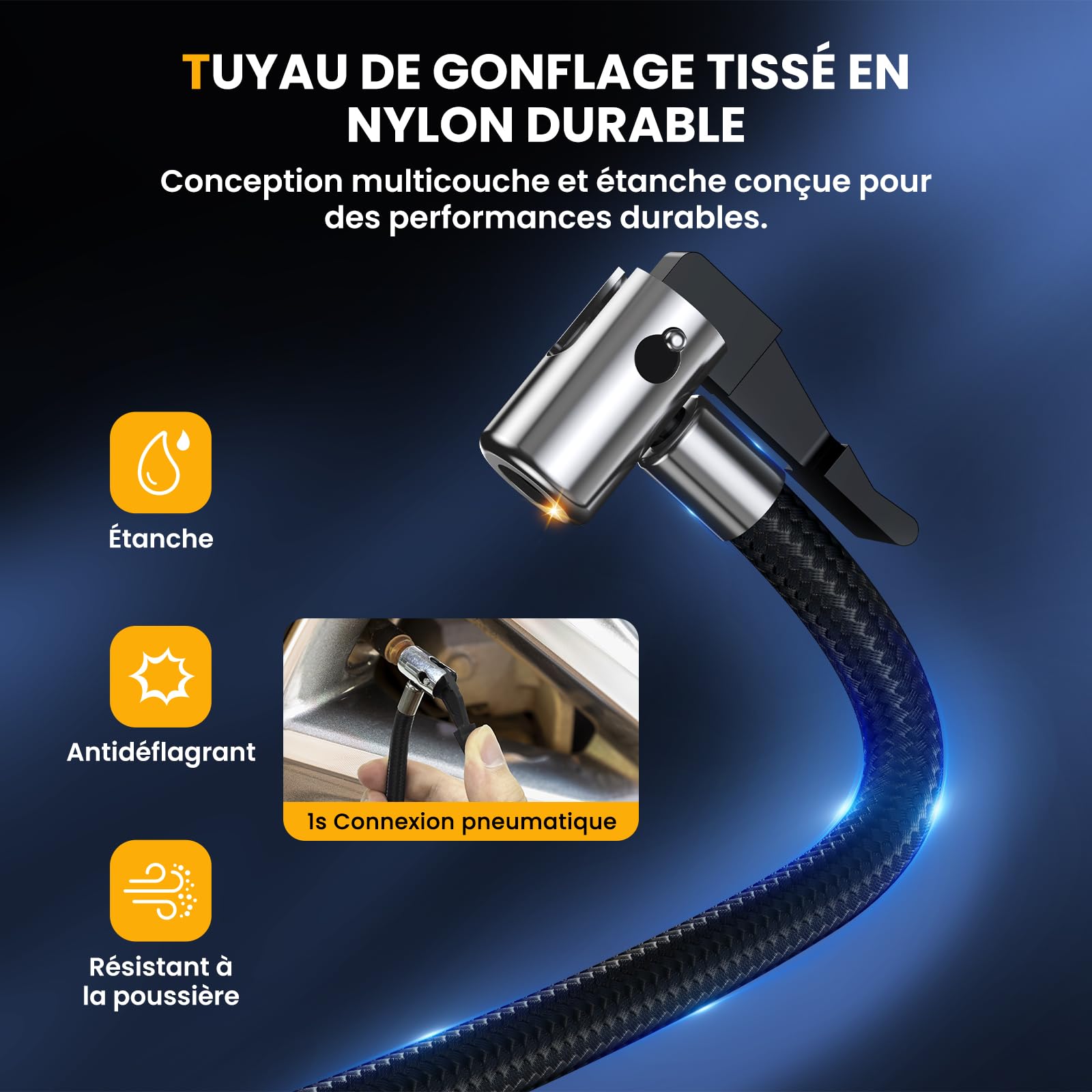 Gonfleur Pneus Voiture Sans Fil – 150PSI 22L/Min Compresseur d‘Air Portatif, Batterie Rechargeable avec Arrêt Auto, Écran LED & 4 Modes:Voiture/Vélo/Moto/Ballon