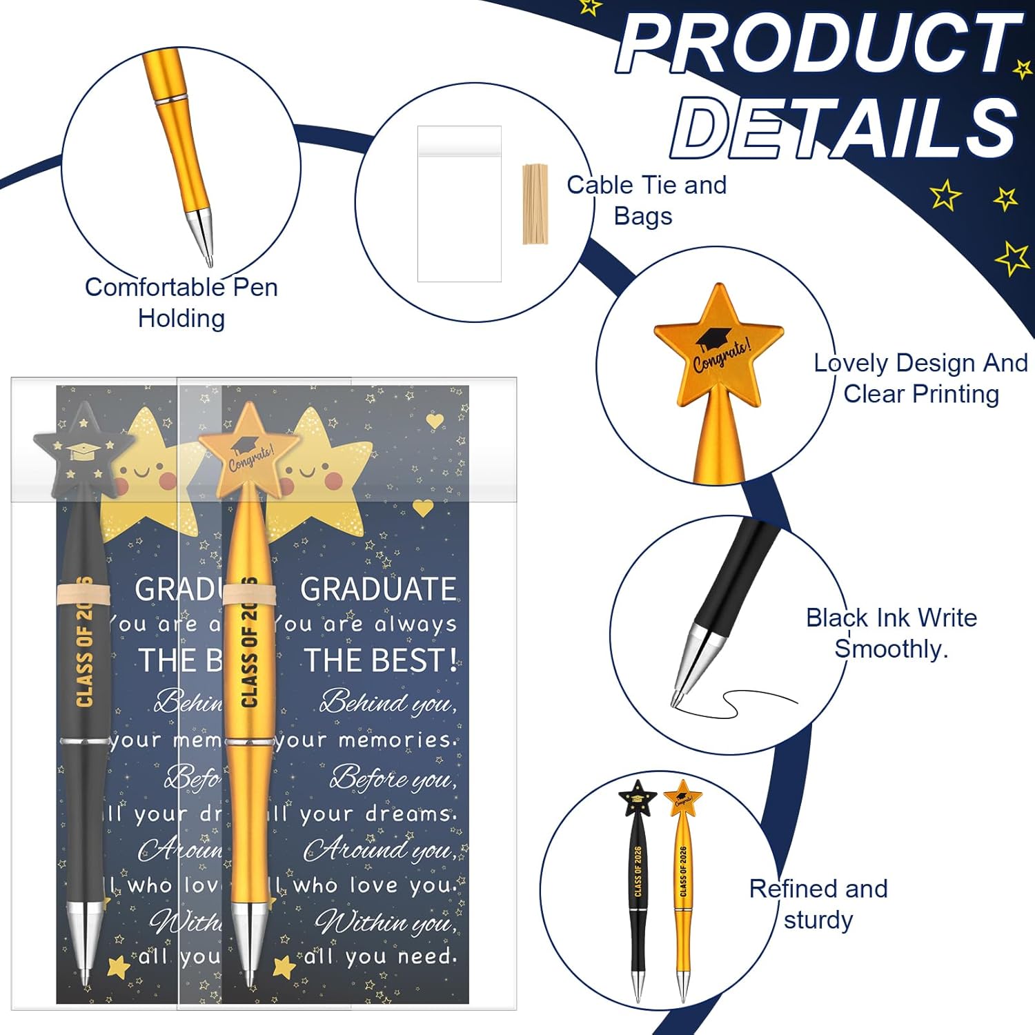 48 Sets Graduation Gifts Class of 2026 Ballpoint Pens Inspirational Keychains Thank You Motivational Cards Gift Bags Graduation Party Favors Congrats Grad Gifts for College High School