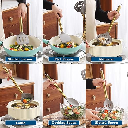 Miniatura 7 de Kyraton - Juego de utensilios de cocina dorados de 38 piezas, antiadherentes, juego de utensilios de cocina de silicona antiadherente, juego de