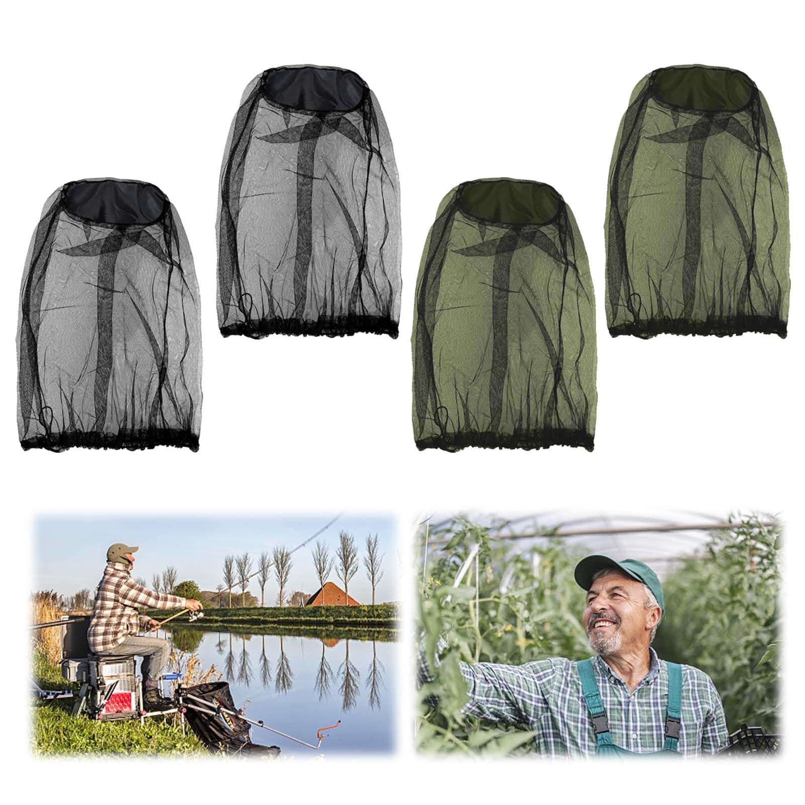 GWAWG 4 Pezzi Anti-Zanzara Cappello Della Protezione Rete per la Testa Anti Insetti Insetti a Maglia Fine Viaggi Escursioni Campeggio Arrampicata, Nero e Verde