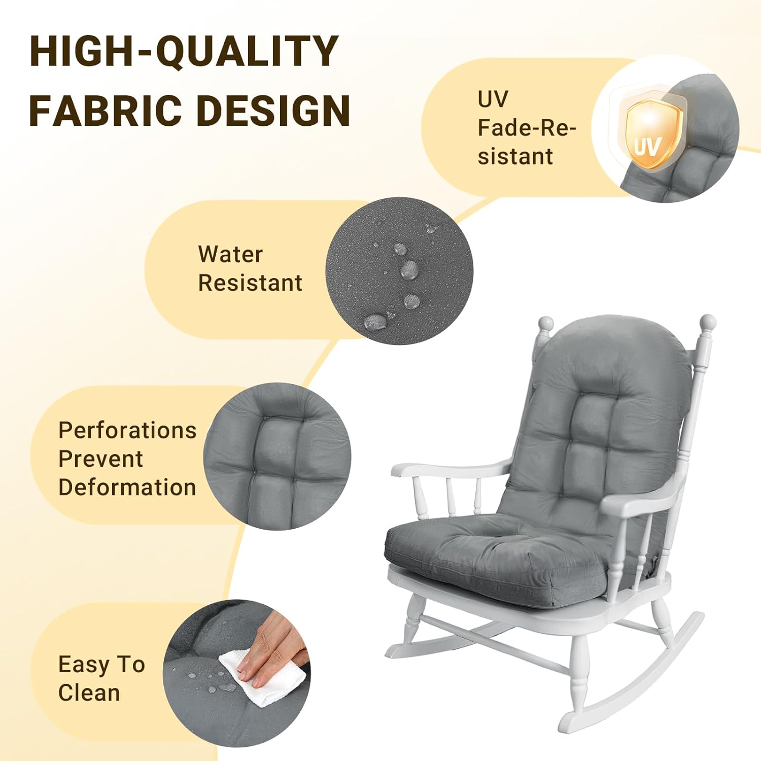 YAFF Adirondack Chair Cushion, Water and Sunscreen Resistant Fabric Outdoor Chair Cushions, Non-Slip Rocking Chair Cushions, Thickened High Back Patio Chair Cushion, 43.3 x 19.7 inches Dark Gray 1 PCS