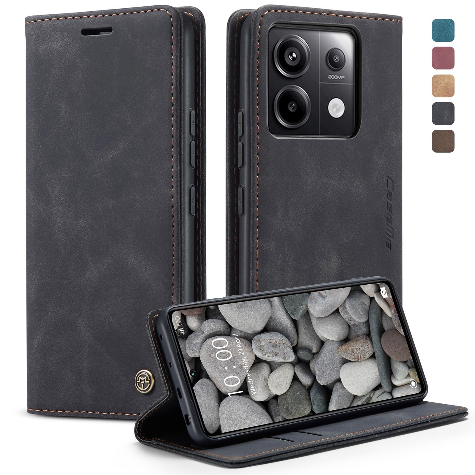 Abuenora Cover Portafoglio Con Blocco RFID Per Xiaomi Redmi Note 13 Pro 5G / Poco X6 5G: Custodia A Libro In Pelle Con Slot Carte E Supporto, Nero