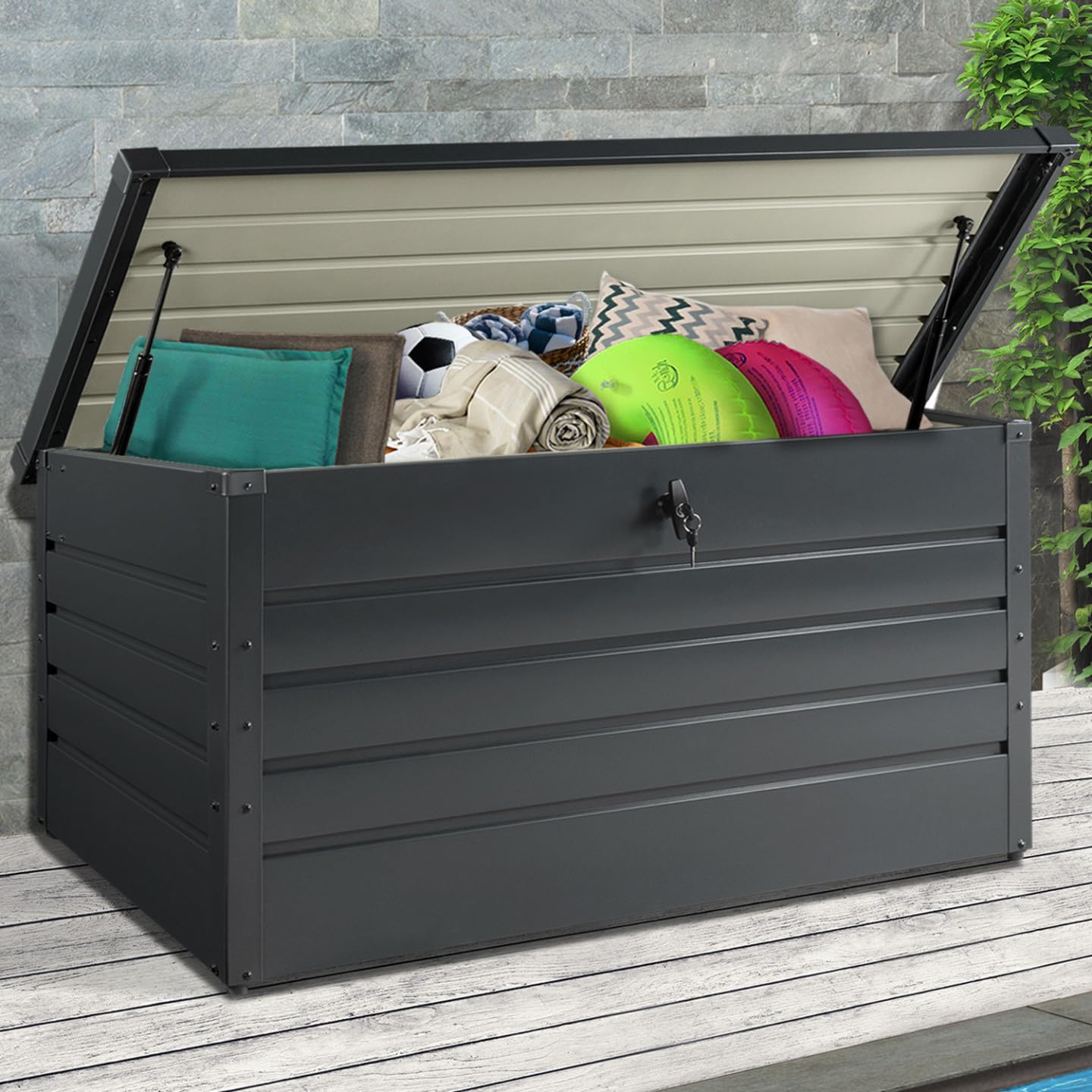 Coffre de rangement métal verrouillable gris anthracite 810L pour jardin