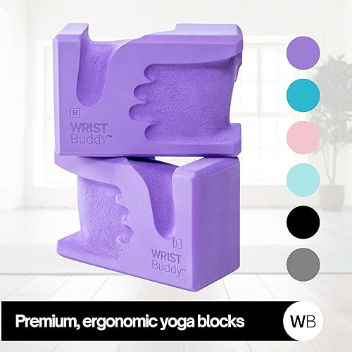 Miniatura 2 de WRISTBuddy Bloques de yoga (izquierdo + derecho) - Bloques de EVA ergonómicos en forma de mano para alivio de muñeca y mejor agarre Soporte Lavanda