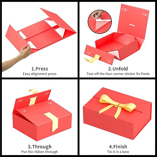 Miniatura 4 de RYDDOY Caja de regalo grande de 13 x 9 x 4 pulgadas, caja de regalo roja con tapa magnética para regalos que contiene tarjeta, cinta, caja de regalo