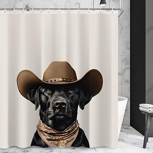 Miniatura 3 de Juego de cortinas de ducha divertidas con diseño de perros para el baño, 60 pulgadas de ancho x 72 pulgadas de alto, cortina de ducha occidental C01