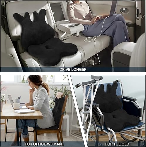 Miniatura 7 de Eyamummo - Combo de cojín de asiento y respaldo para silla de oficina, cojines ergonómicos de espuma viscoelástica pura y almohada ortopédica de