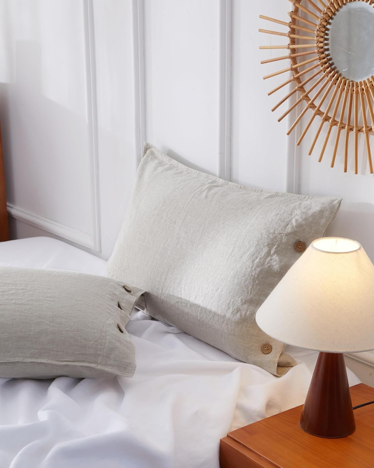 100% French Linen Pillowcases 20x26 Inches Standard Pillow Shams Pack of 2 with Coconut Buttons Closure, Stone Washed Soft Durable Breathable and Cooling Pillow Covers(Natural Linen, Standard) - Image 4