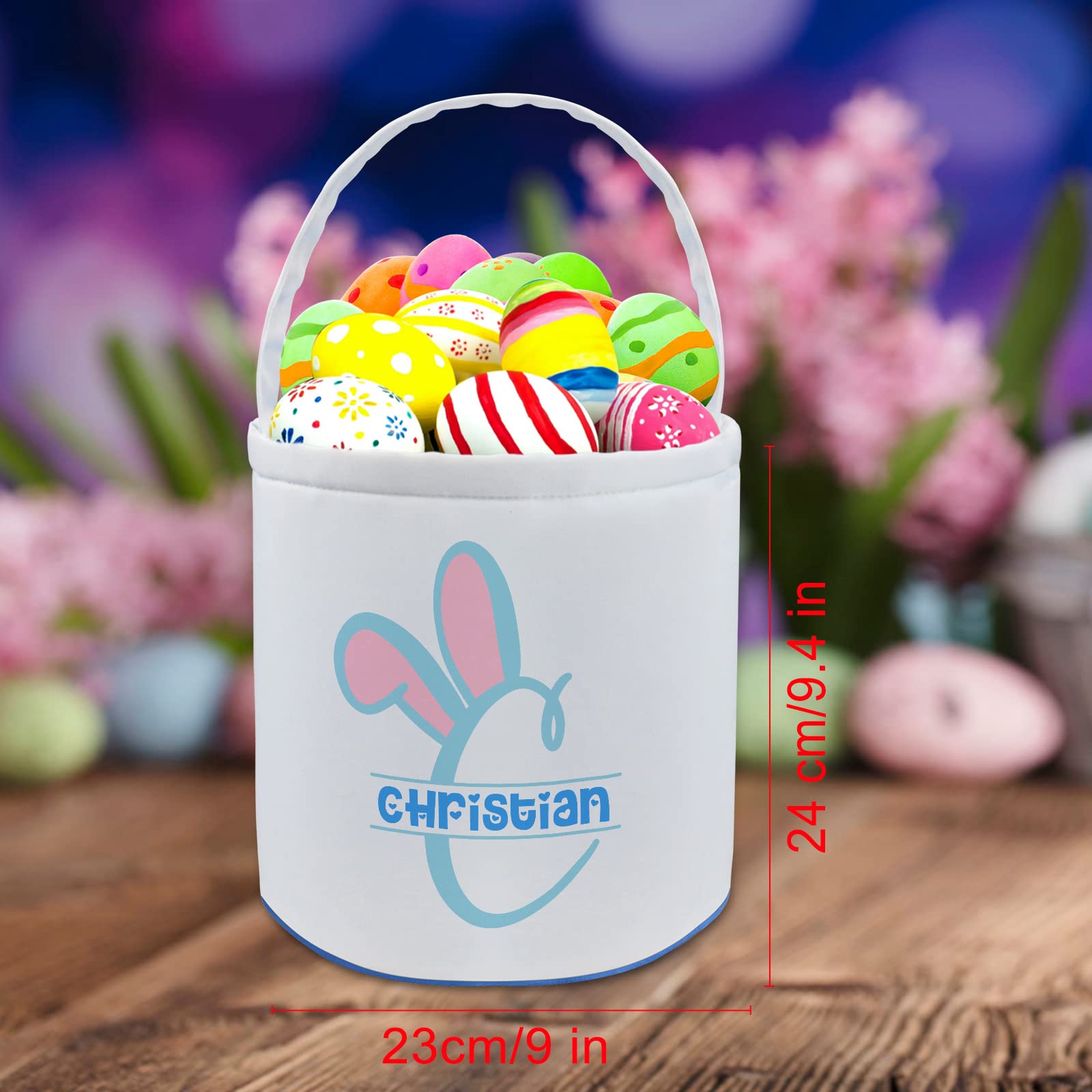 Personalized Easter Basket with Name Handle,Custom Easter Baskets Bags for Kids Boys Girls Candy Eggs