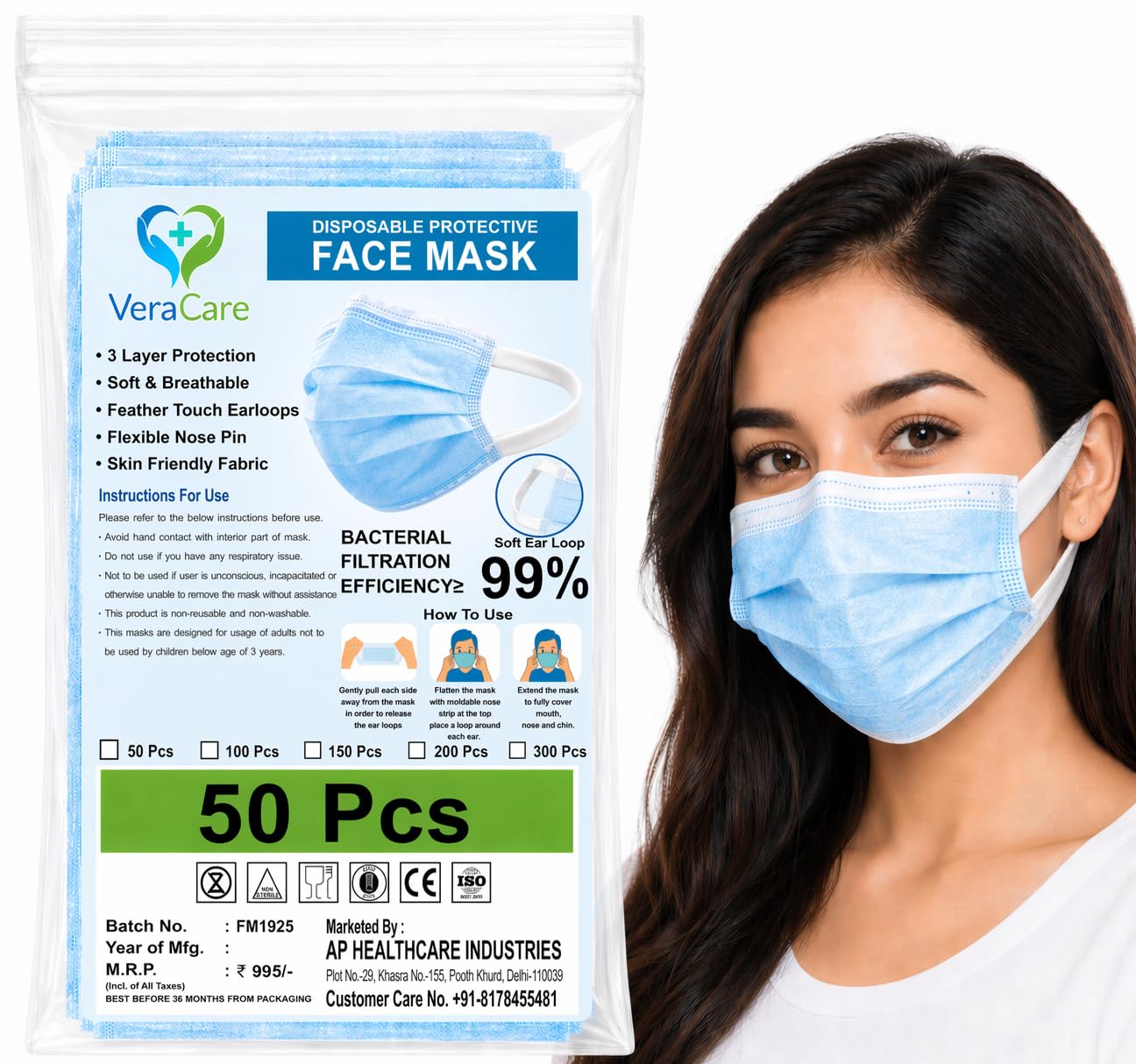 Disposable 3Ply Face Mask, Ultra Soft Fabric, Wide Ear Soft Loop, Inbuilt Plastic Coated Nose Pin, Blue, for Adult, Unisex-picture-44