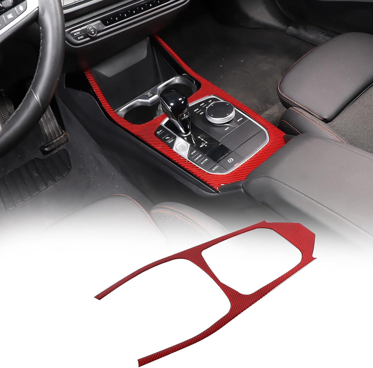 Car Center Console Gear Shift Panel Trim Frame Compatible with BMW 2 Series F44 2020-2023 Soft Carbon Fiber 1PCS Gear Shift Knob Panel Cover Trim Accessories (Black Carbon)