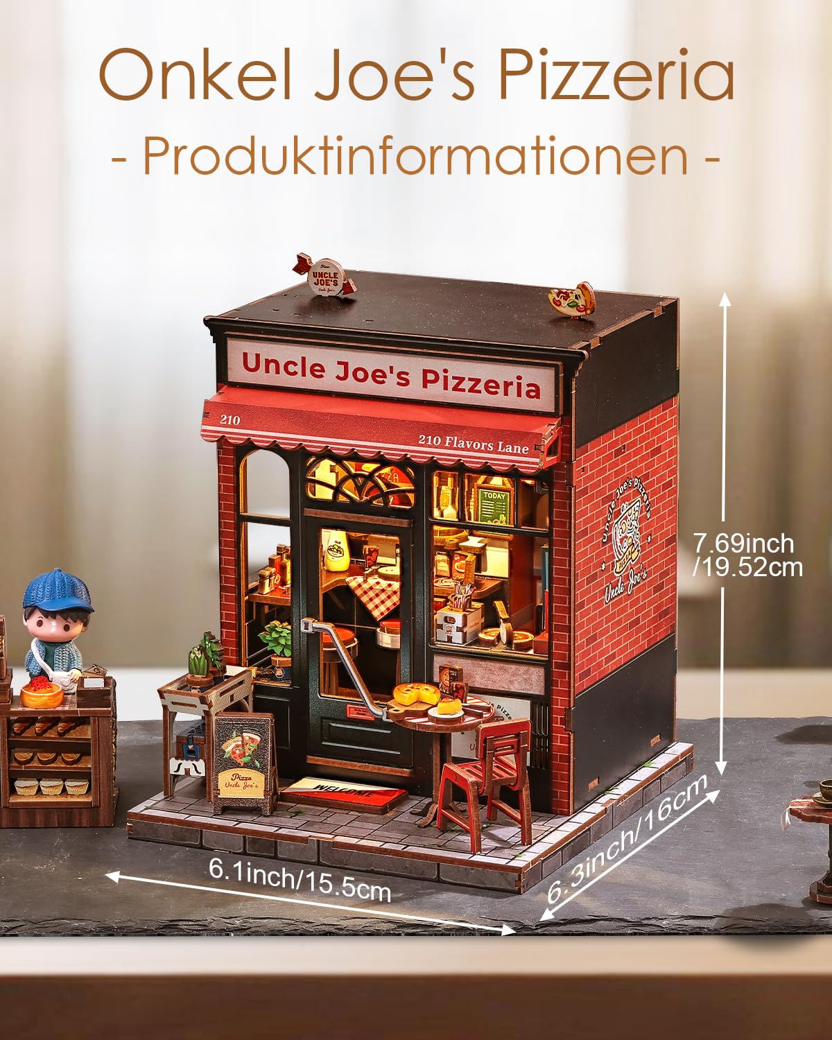 Cutefun Book Nook Kit - Set Case delle bambole con Illuminazione LED per Adulti & Adolescenti – Decorazione Creativa per Librerie, Esclusivo Pezzo da Collezione come Idea Regalo(Uncle Joe's Pizzeria)