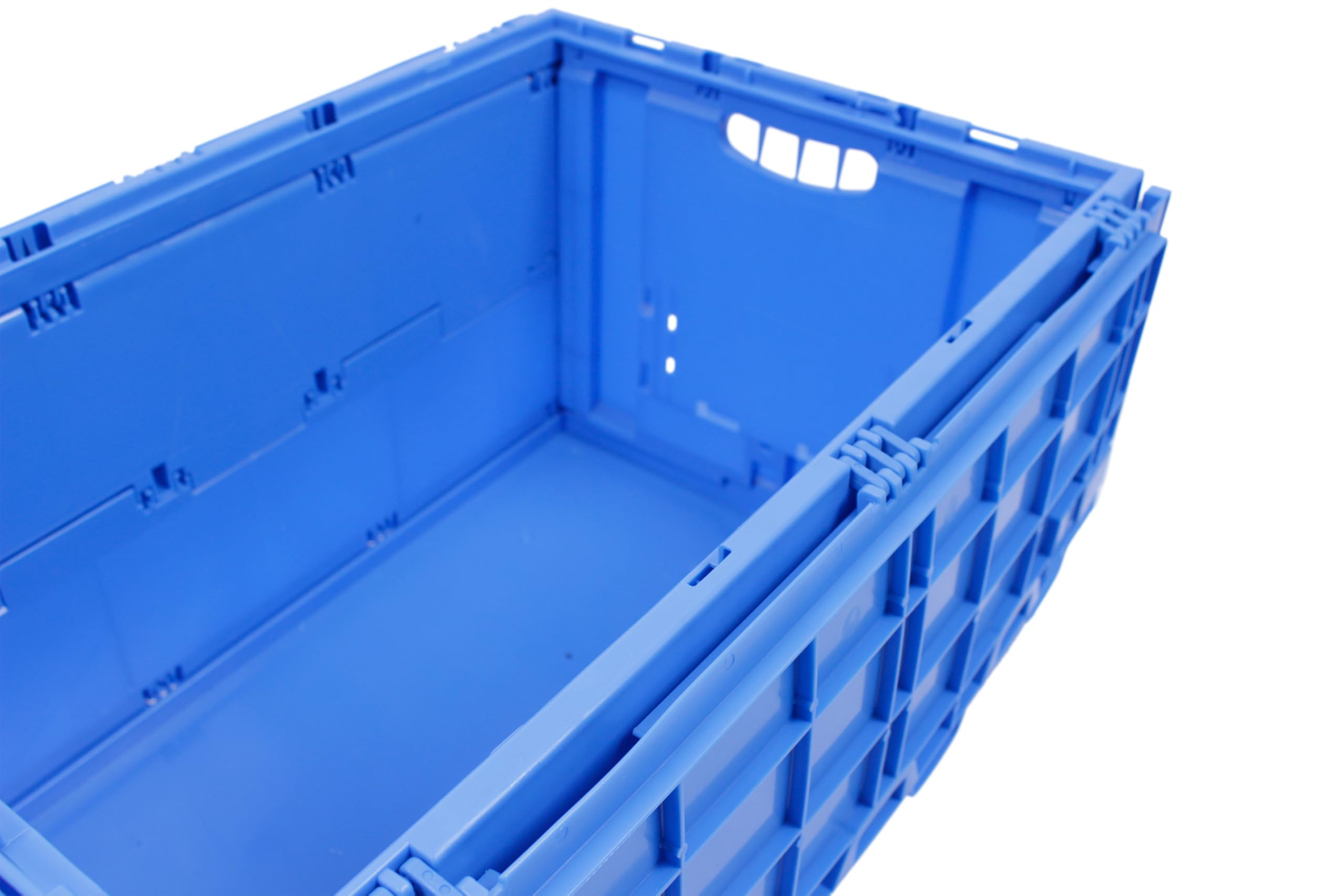 Caja plegable con tapa, resistente y grande 60L, contenedor de transporte, caja de almacenamiento para compras, Fabricada en Alemania, Etiqueta Ecológica, 60x40x33 cm, azul | Estabilidad probada por TÜV. Fabricado en Alemania