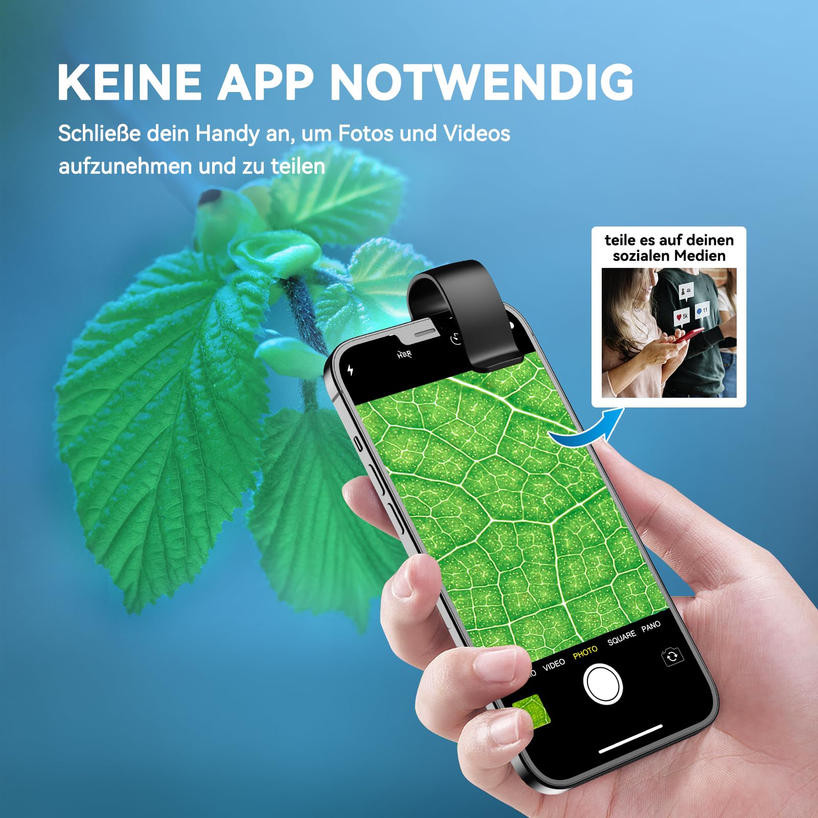 Evil eye 200 x Telefonmikroskop Mini-Mikroskop mit CPL 2 Helligkeitsmodi Keine App erforderlich für Microworld