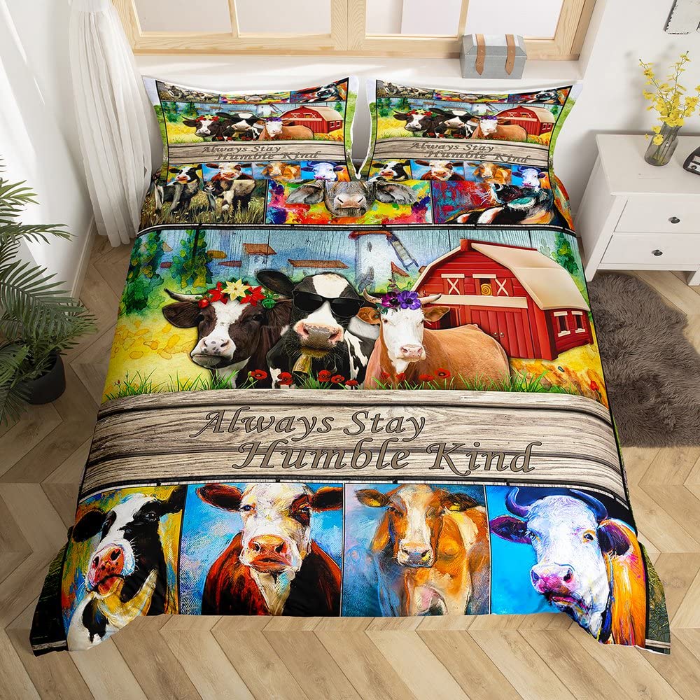 Parure de lit vache anti-bouloche housse de couette animaux de la ferme grand lit
