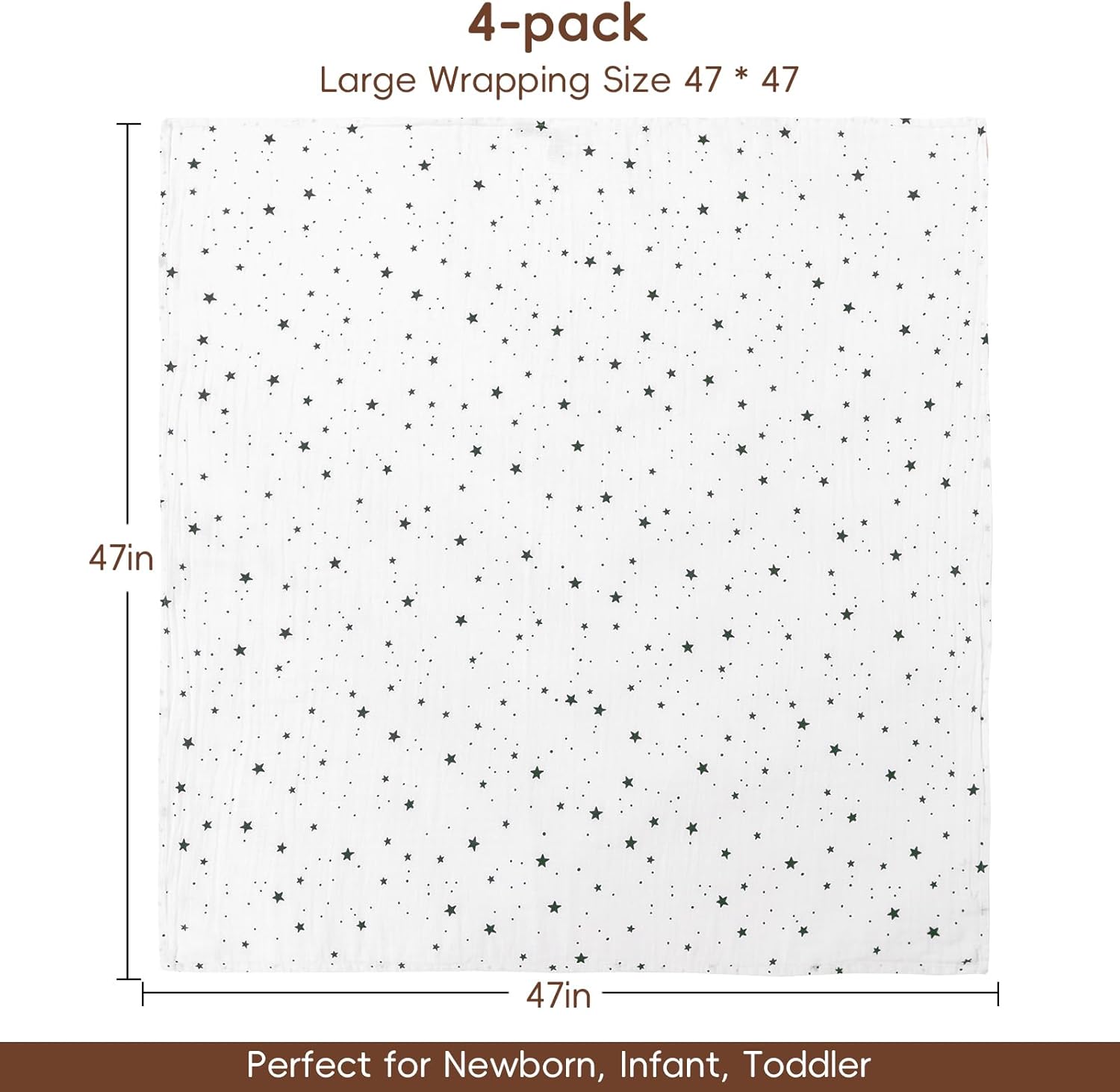 david's kids 4 Pack Baby Muslin Swaddle Blankets, 100% Cotton and Ultra Soft Breathable Receiving Blanket Wrap for Boys Girls, New Born Essentials, Large 47 x 47 inches, Space&Stars