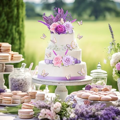 Miniatura 40 de MTLEE 51 piezas de decoración bohemia rosa para tartas de oro rosa, decoración de flores de pastel de feliz cumpleaños, decoración de pastel