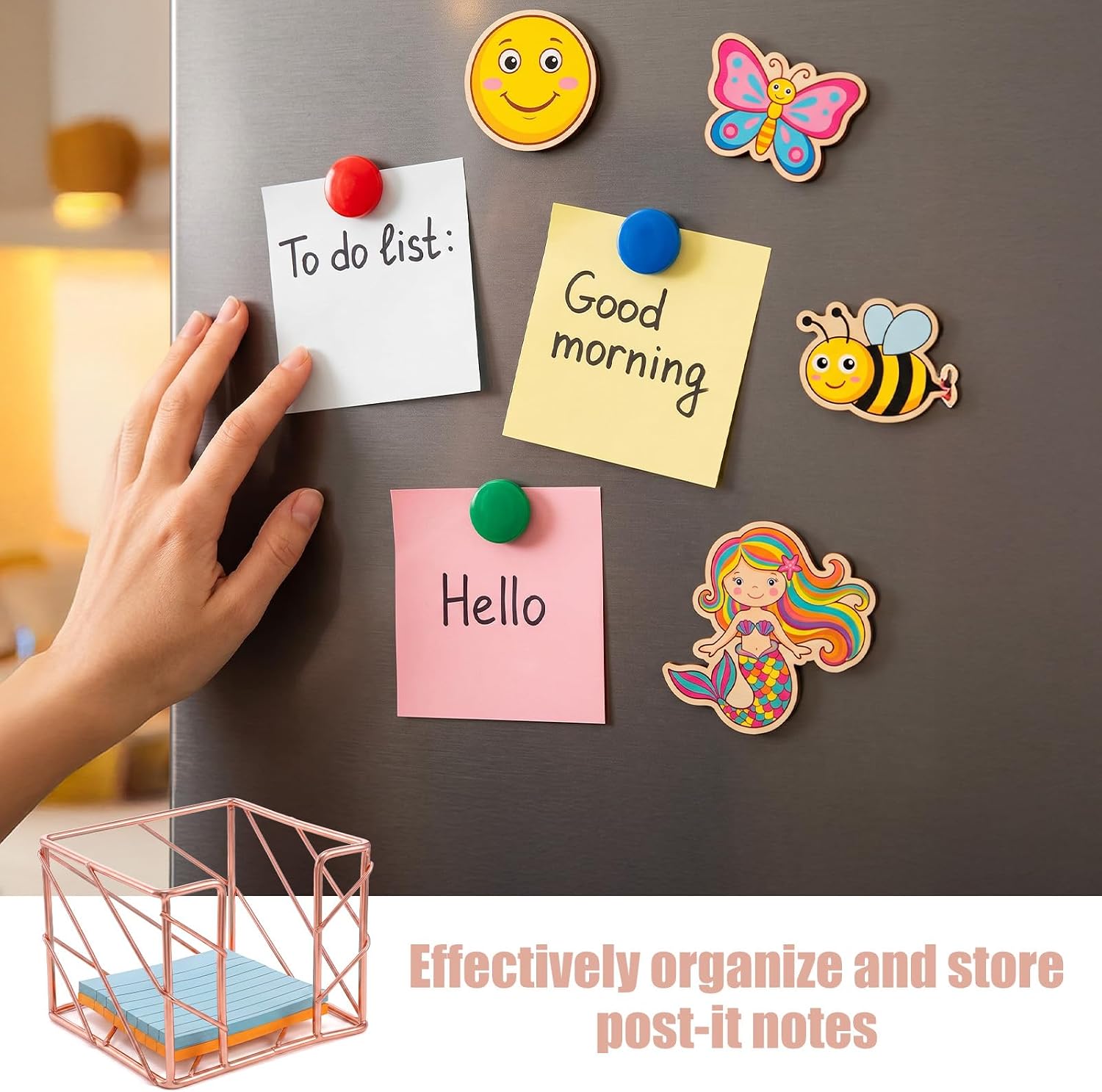 cobee Rose Gold Note Holder,3.93x3.93In Sticky Note Holder Cute Memo Cube Dispenser Geometric Mesh Desk Organizer for Notepads Desk Organizer for Home, School, Office Supplies