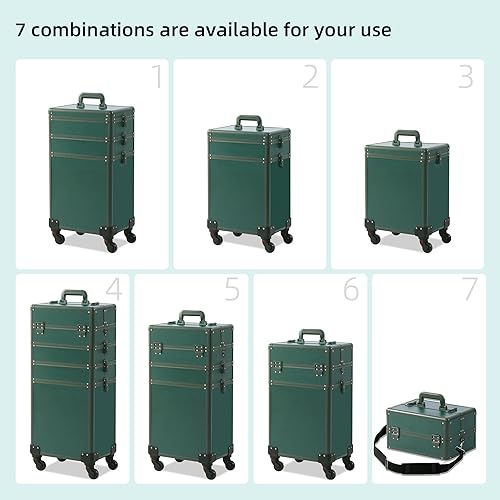 Miniatura 3 de Estuche de tren de maquillaje, estuche de maquillaje rodante con tapa, estuche de cosmetología 5 en 1 sobre ruedas, regalo de Navidad, organizador