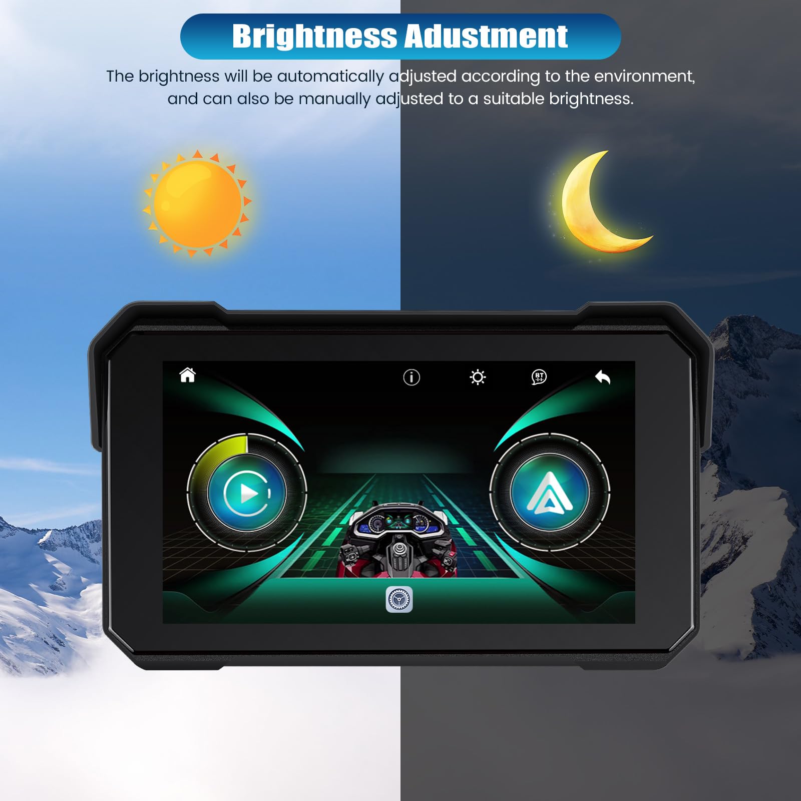 Motorrad Navigationssystem mit CarPlay Bildschirm, kabellosem CarPlay Android Auto, Tragbarem, Wasserdichtem 5 Zoll Touchscreen Motorrad Navigationssystem mit Bluetooth Siri