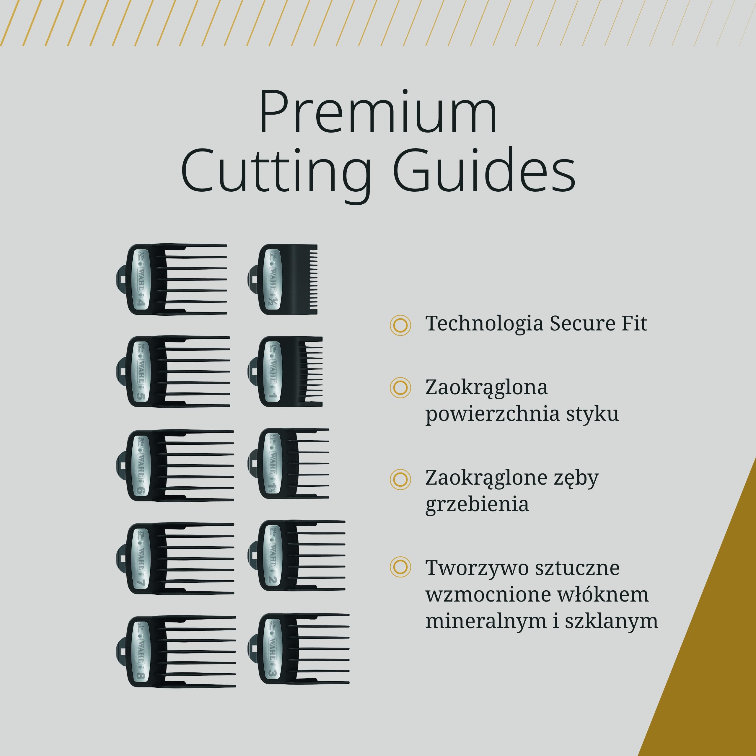 Wahl Premium Tnące przewodniki z Poly Bag - Premium Combs Zestaw Combs, 1,5 mm do 25 mm - odpowiednie dla wszystkich strzyżeń do włosów w Wahl, 10 szt.