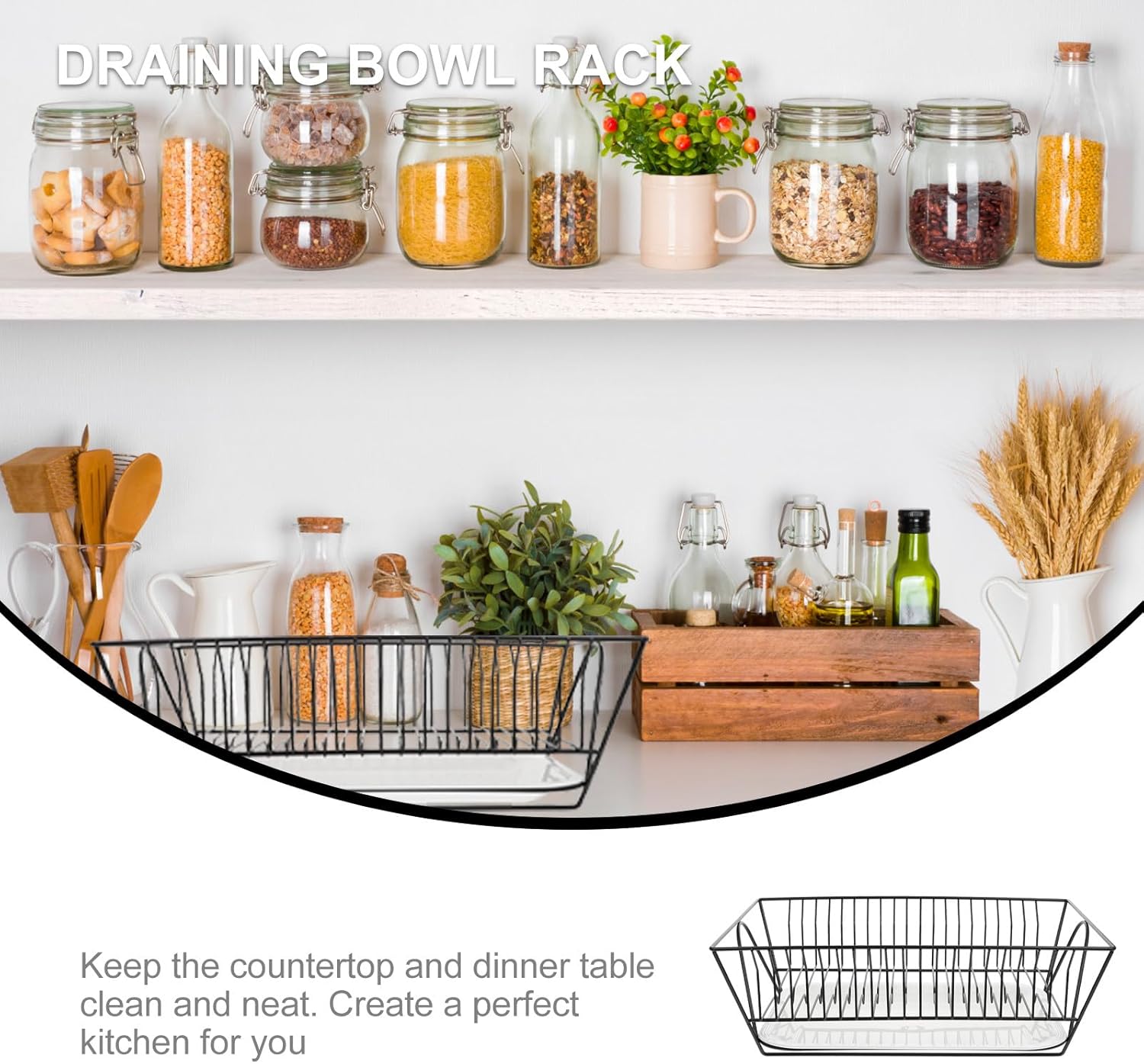 GALPADA Stainless Steel Kitchen Dish Rack with Drip Tray, Double-Tier Plate and Glass Drying Rack, Black Sink Storage Organizer for Kitchen Counter