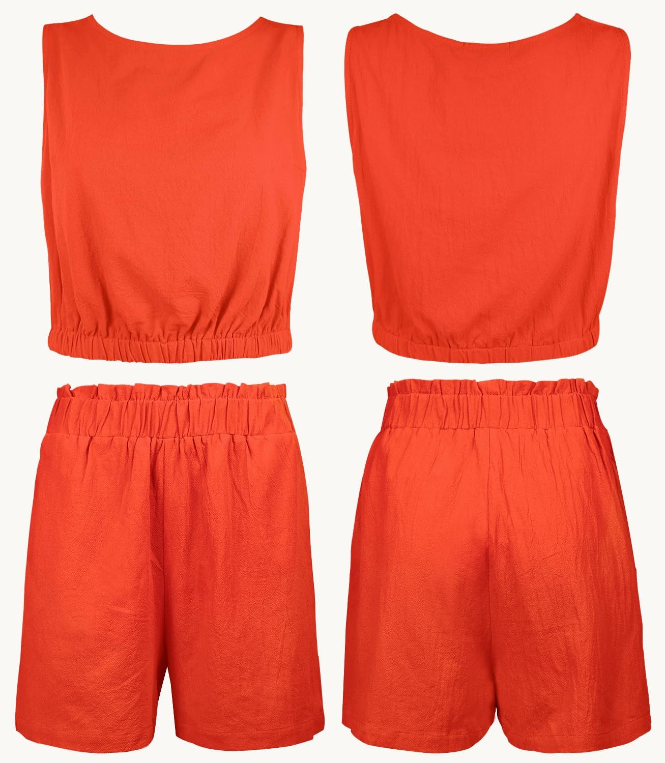 FANCYINN Women Summer 2 Piece Outfits Casual Crop Top Tank Sleeveless and Elastic Waist Pants Short Sets With Pocket - Image 6