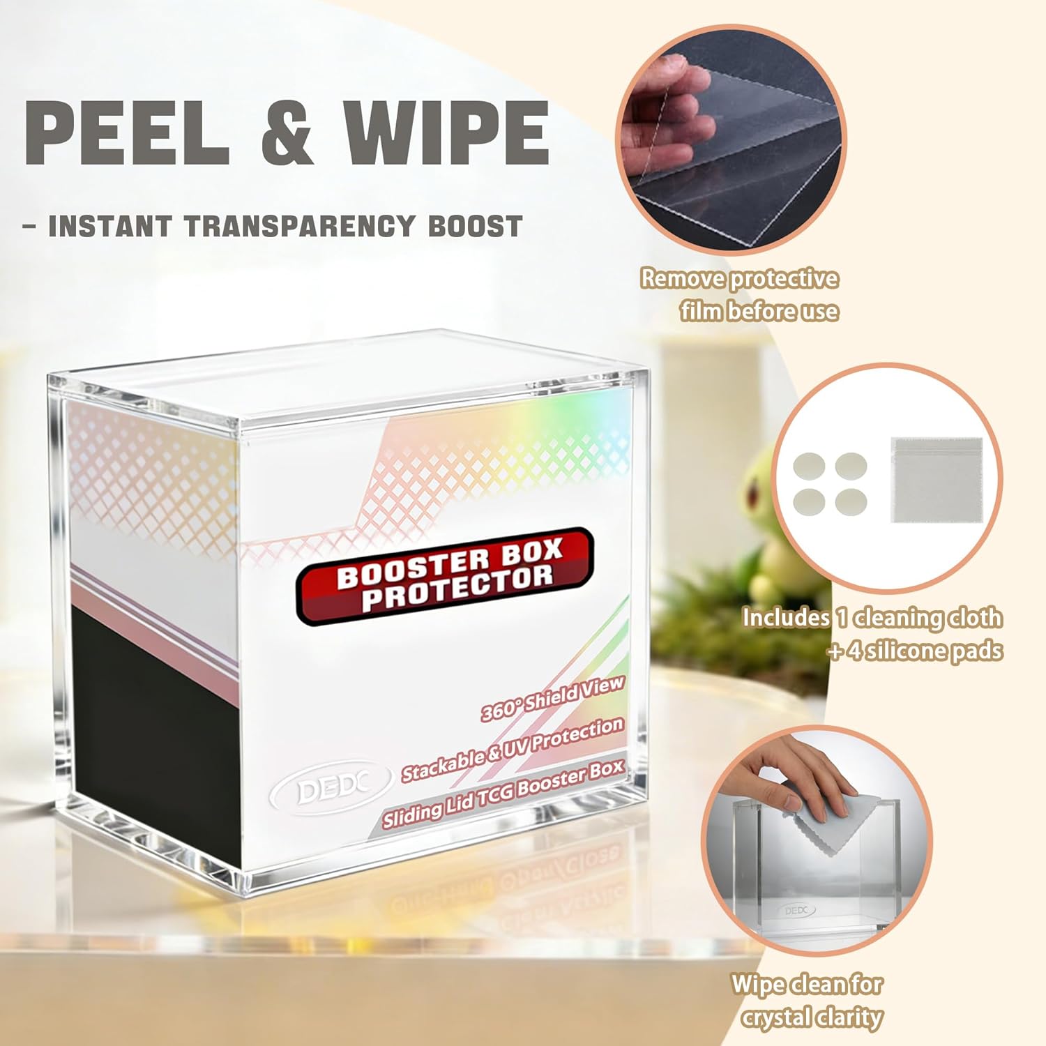 2 PCS Sliding Lid Booster Box Acrylic Case UV Protection & Stackable Display Protector Compatible with Standard TCG Booster Box 6mm Extra Thick Heavy Duty Clear Case for Collector Inner 3.1x4.8x5.4 in