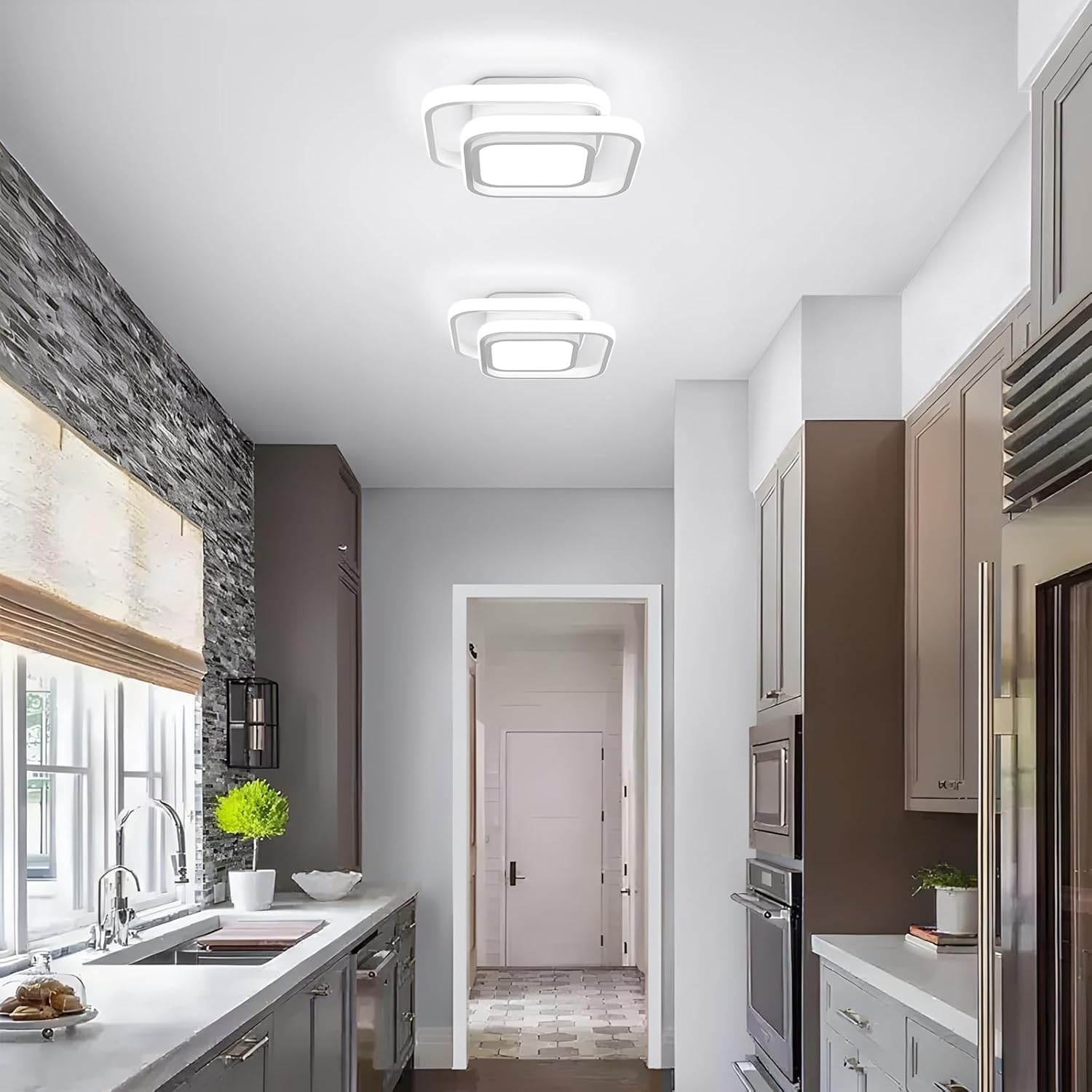 CANEOE Small Ceiling Light, Square Modern LED Ceiling Light Fxitures, Cool White Hallway Light Fixture Ceiling for Bedroom Kitchen Living Room Study Asile Lamp Corridor Lights (White)