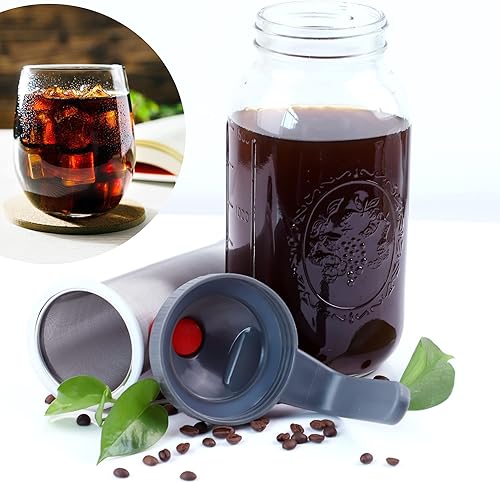 Miniatura 2 de GMAEURL Cafetera fría Mason Jar de 64 onzas de boca ancha jarra de café helado con filtro de café de acero inoxidable para café helado, té solar,
