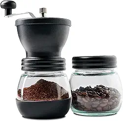 Moedor de Café Manual Com Regulagem De Gramatura E Recipiente Extra para Grãos, Mó Burr Cerâmico, Preto