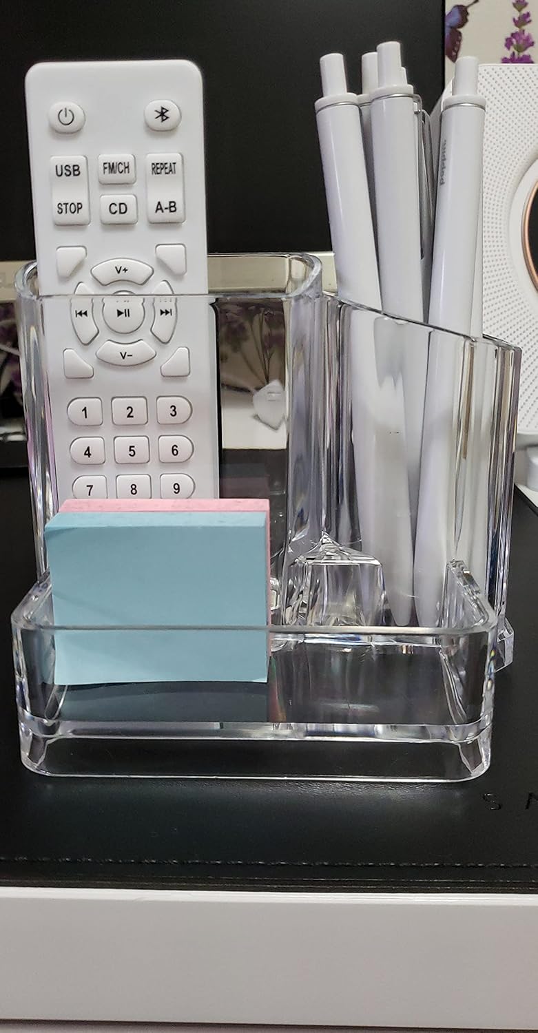 Cq acrylic Pen and Pencil Holders Cups Business Card Holder Box Office Supplies Desktop Organizer Storage,5.4x3.8x4.4 inch Pack of 1 : Office Products