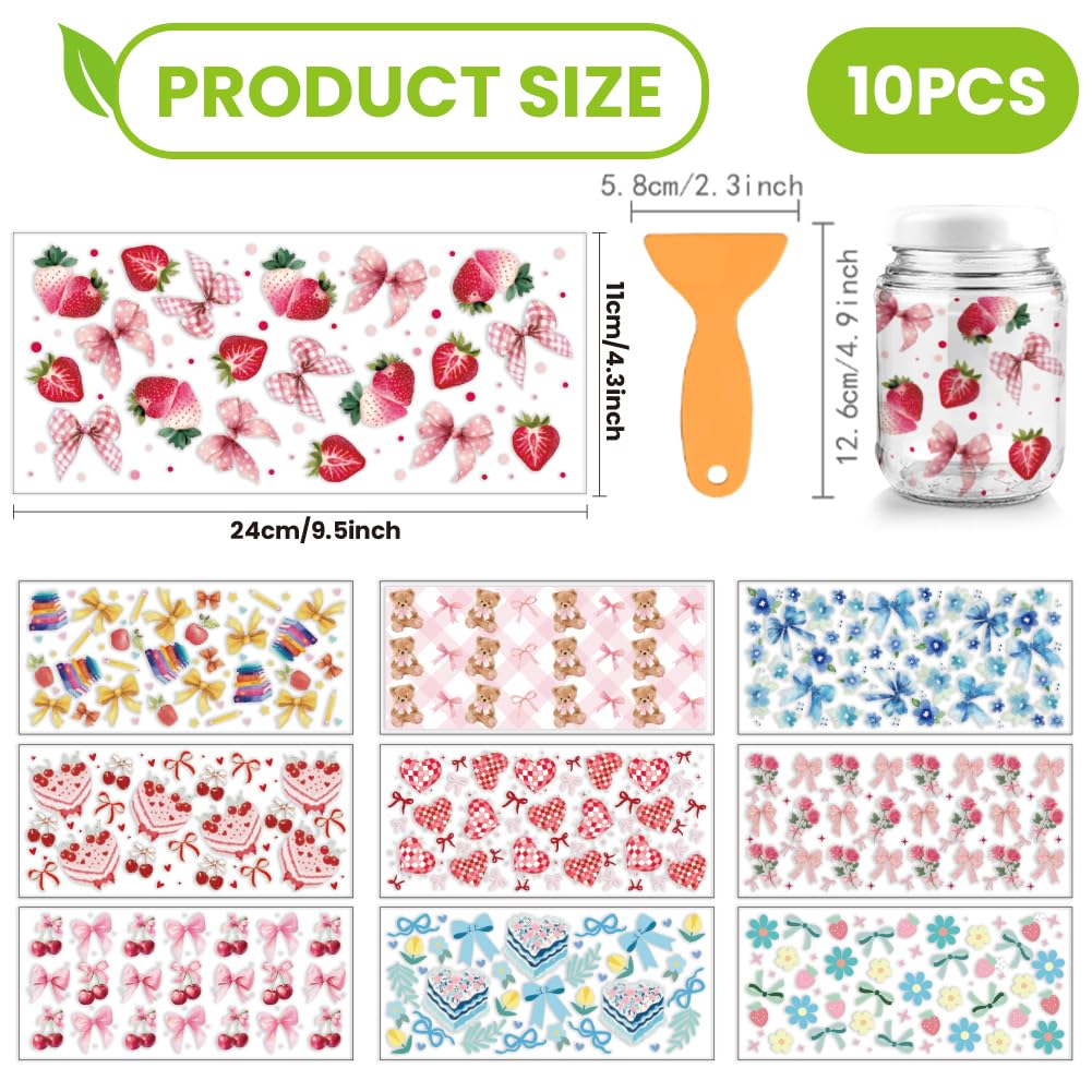 arricraft 10 Sheets Adorable Cartoon Bow UV DTF Cup Wrap - Image 2