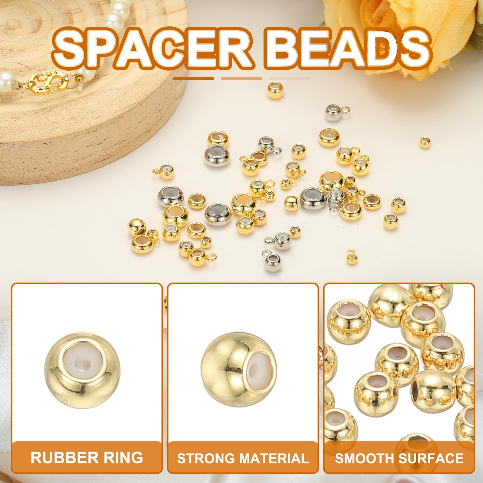 PATIKIL 40Pcs Positioning Spacer Beads, 3mm Silicon Rondelle Insert Brass Stopper Beads for Bracelets Jewelry Necklace Making 14K Gold - Image 3