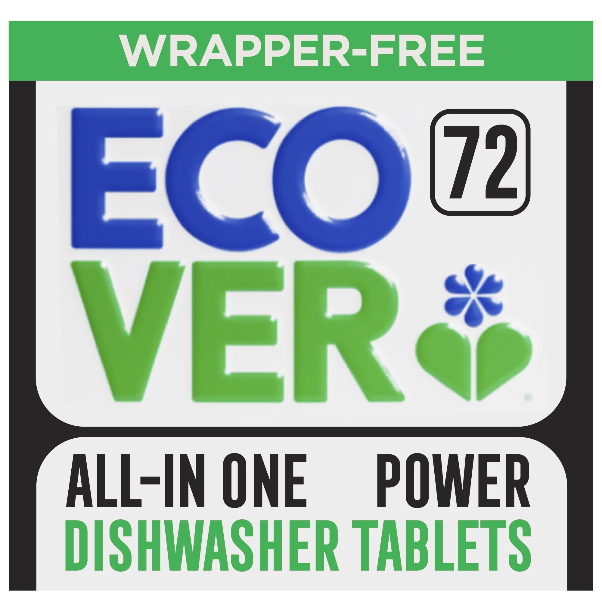 Ecover Power Spülmaschinentabs All in One Geschirrspüler Salz & Klarspüler | Kraftreinigung | Mandarine & Zitronengras Duft | 1er Pack | 72 Tabletten