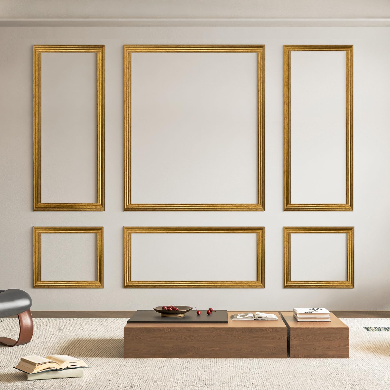Art3d Pre-Cut Wall Molding Set of 6 pcs, Ready-to-Assemble Wainscoting Panels for Interior Wall Décor Living Room Bedroom Accent Wall - Installed with Glue, 3 Top 3 Bottom, Antique Gold