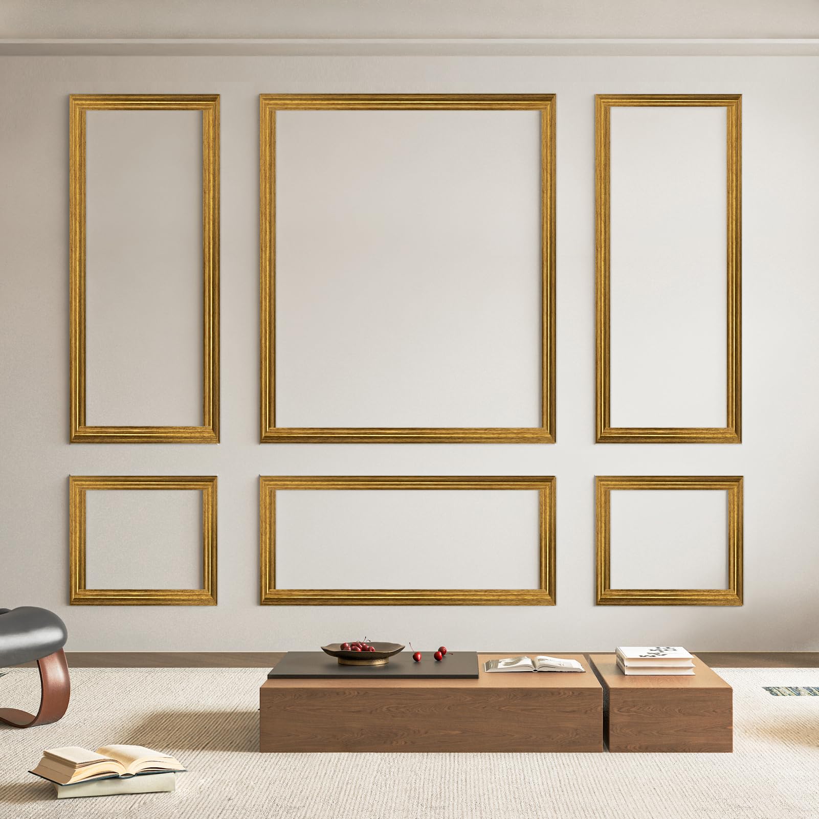Art3d Antique Gold: Style 1 Set Of 6 Pre-Cut Wall Moldings, Wood Cladding Panels Ready To Assemble For Interior Wall Decor, Living Room, Bedroom, Decorative Wall, Installed With