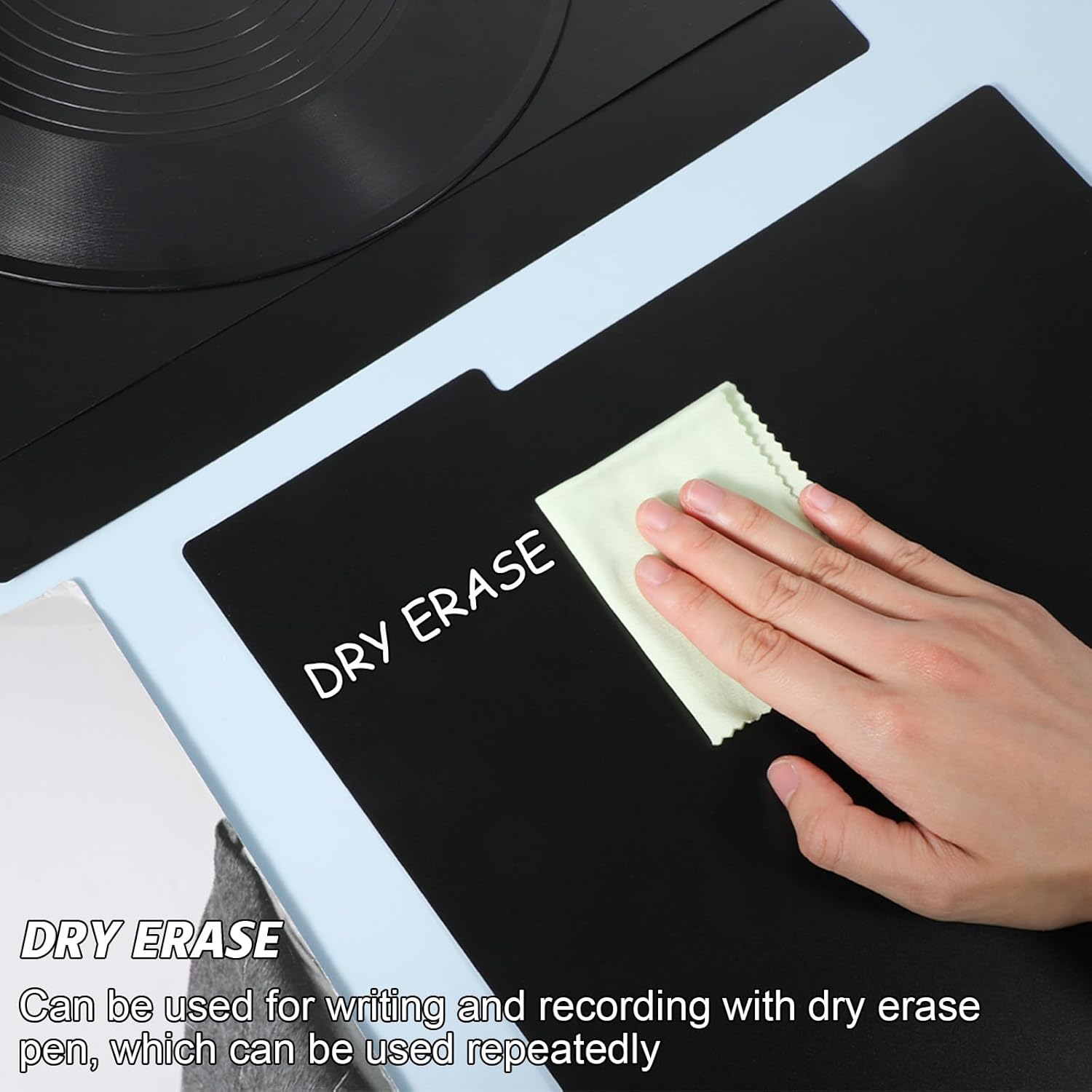 26 Pcs Black Vinyl Record Dividers, Reusable Record Separators, Album Organizers with A-Z Stickers for 12 Inch Records Storage, 12.5 x 13.49 Inch